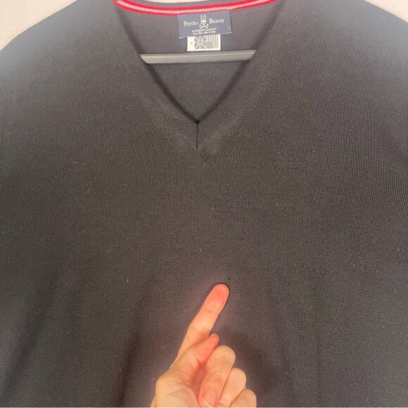 Psycho Bunny Merino Wool V Neck Sweater Mens Large Black Pullover Quiet Luxury - Picture 10 of 10